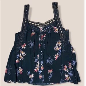 Gentle Fawn L Black Floral tank top with Eyelet Lace Size S